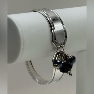 Antique Flatware Bracelet with blue Crystal Charms
